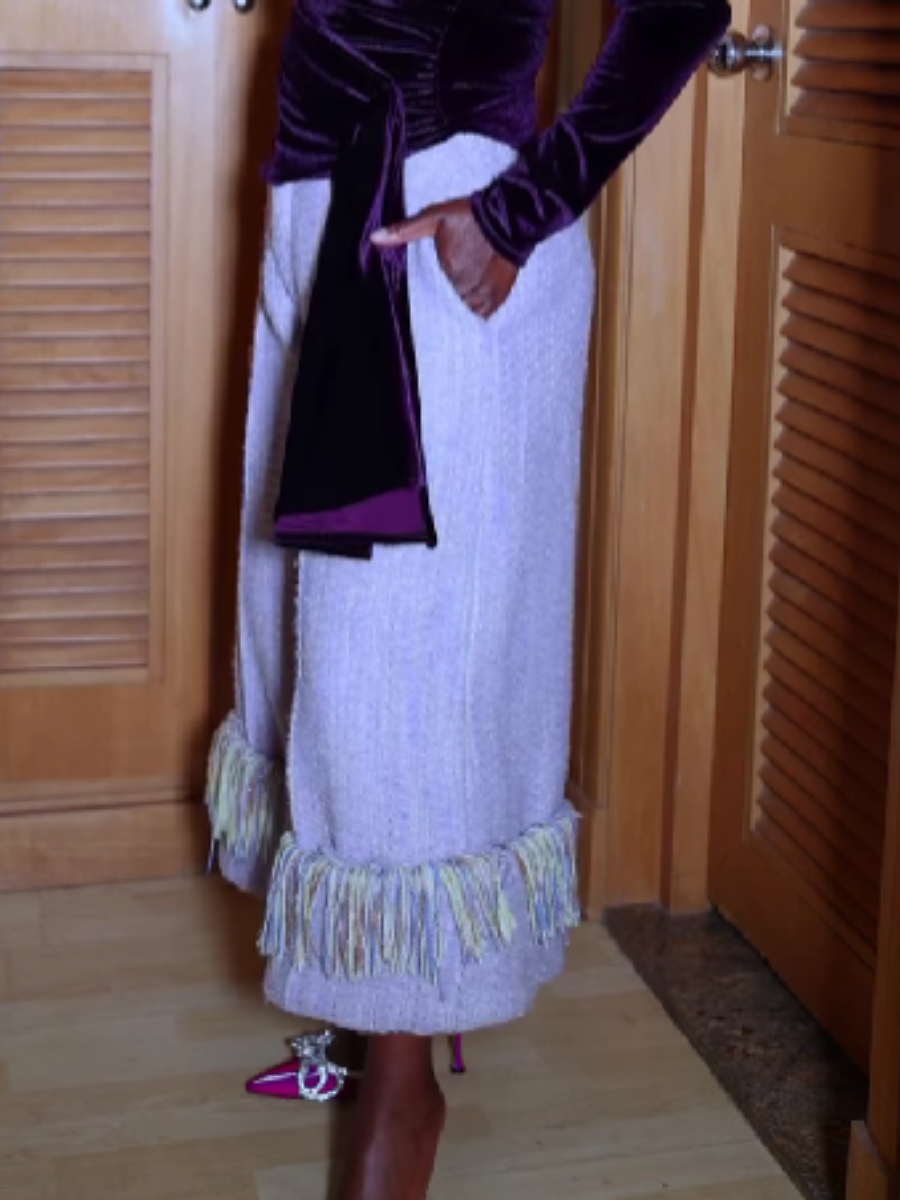 Tweed Multicolor Tassel Wide Leg Pants