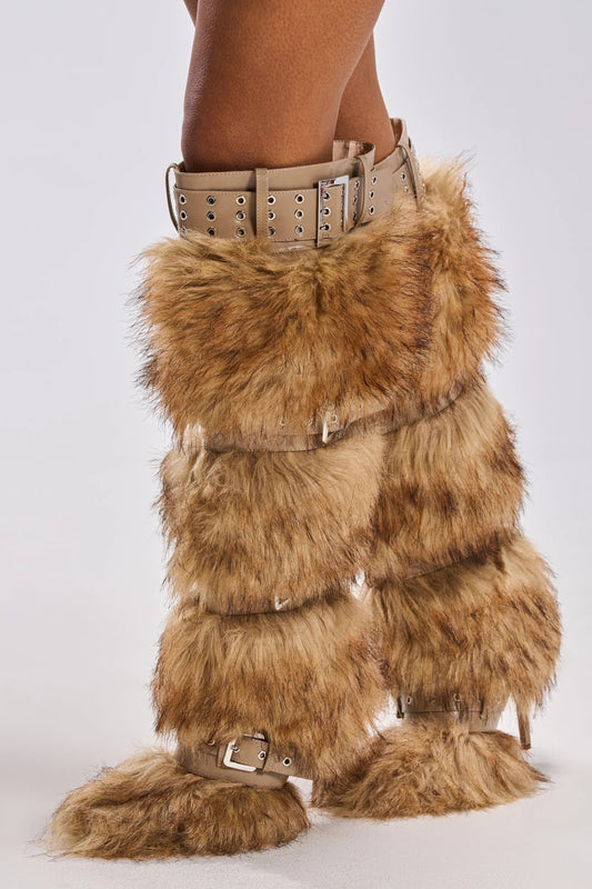 Brown Fur And Buckle Boots
