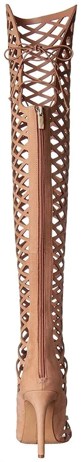 Brown Leather Over-the-knee Openwork Boots