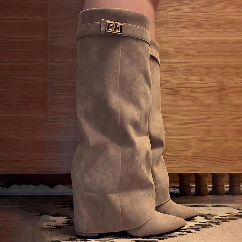 Point Toe Straight Metal Buckle Tall Boots