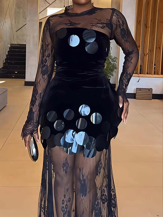 Elegant Sequined Lace Party Two Pieces Dress
