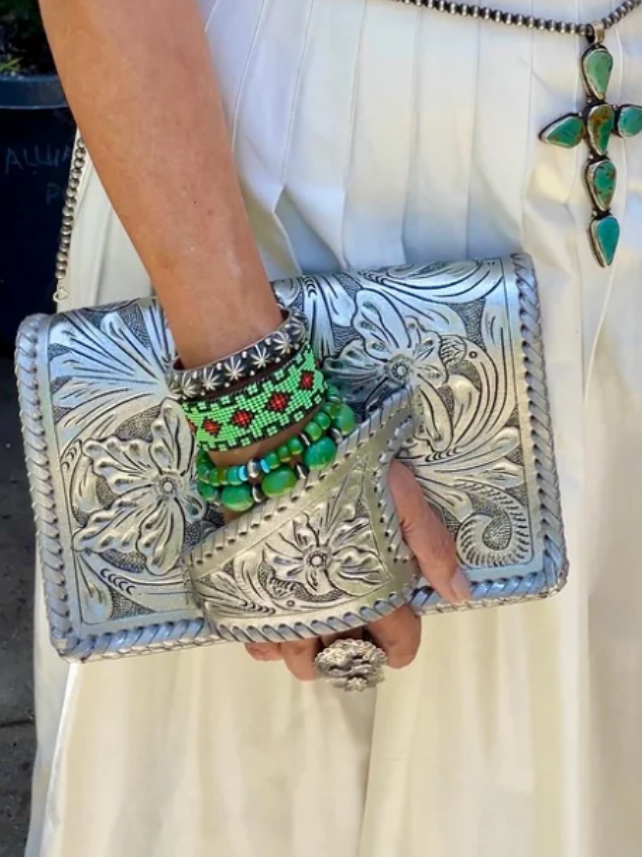 Floral Leather Glover Handle Bag