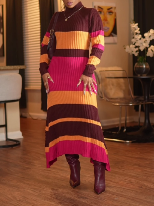 Contrast Knit Dress（Free shipping）