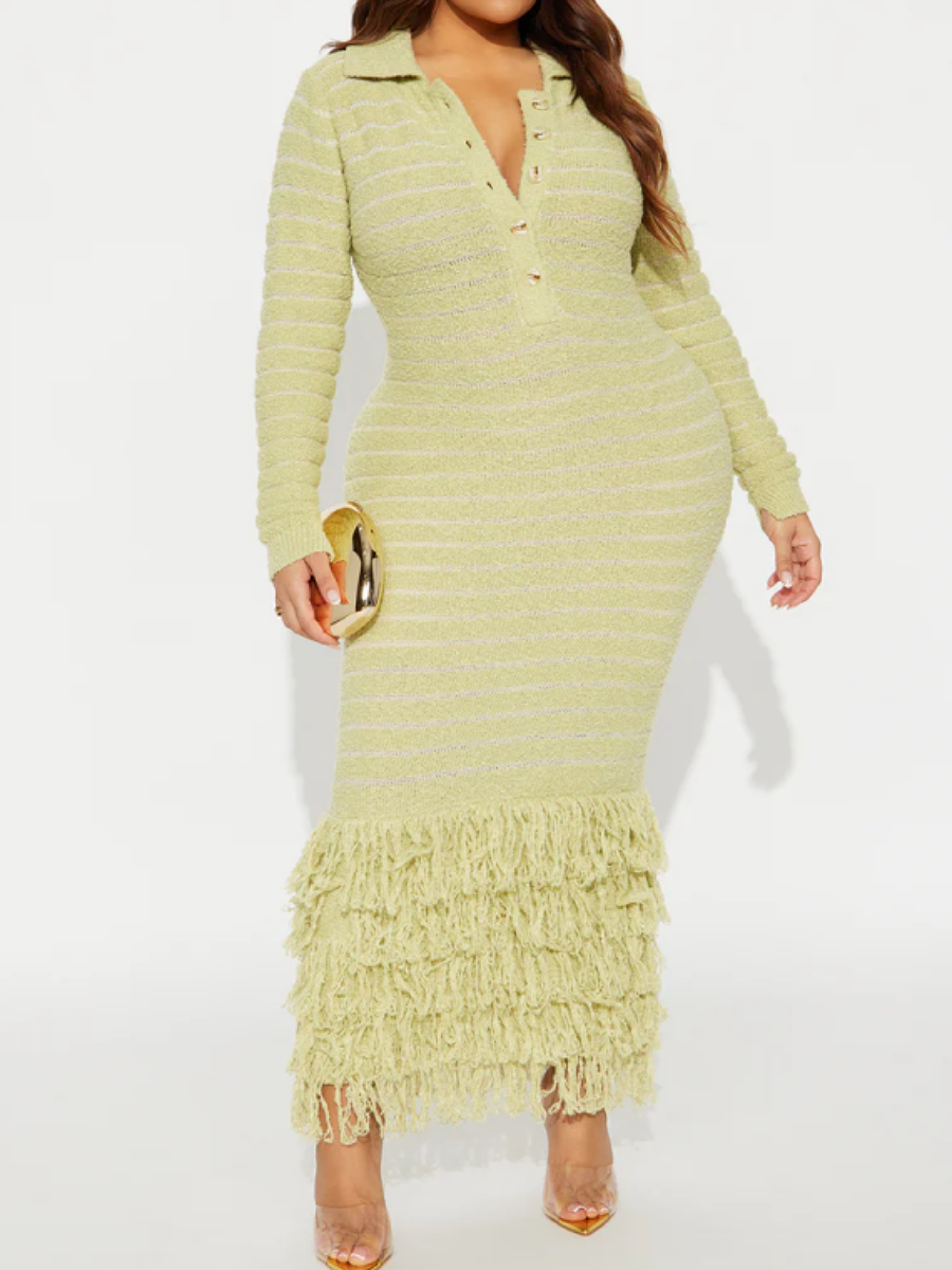 Fringed Sweater Maxi Dress