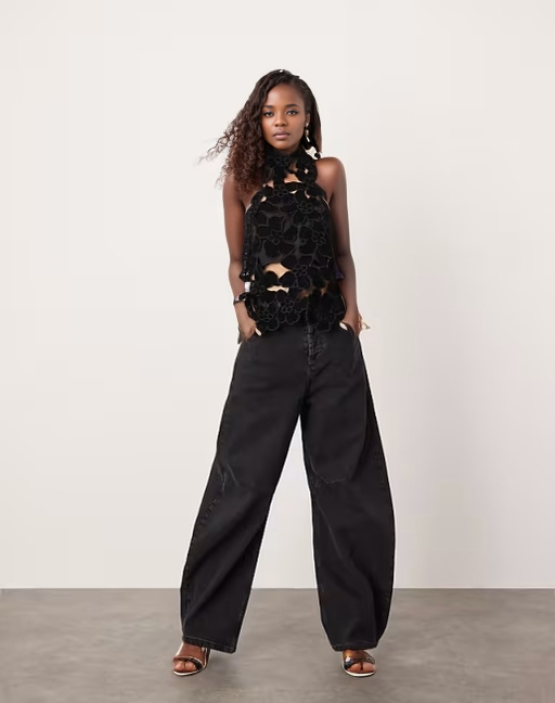 Embroidered velvet quilted open back turtleneck top