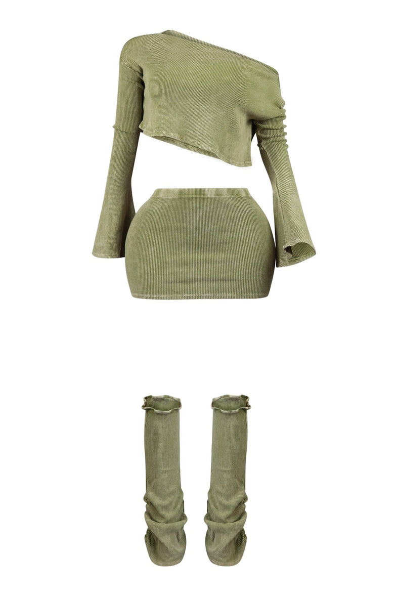 Autumn Green One-shoulder Three-piece Suit
