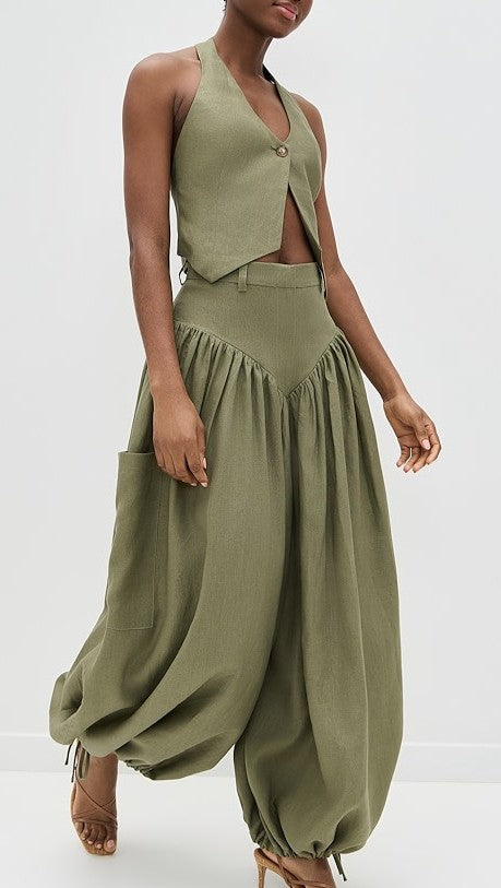 Green Loose And Comfortable Flower Bud Pants