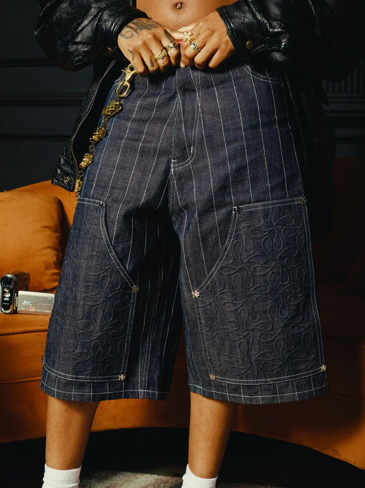 Vintage Striped Denim Shorts