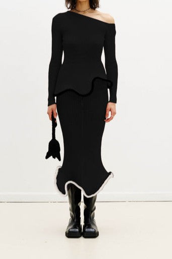 Black Knitted Skirt Suit