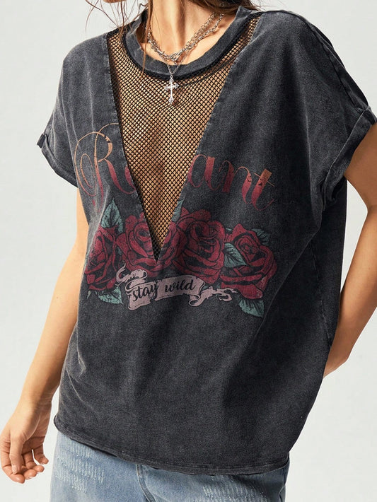 Retro Patchwork Short Sleeve Hollow Design