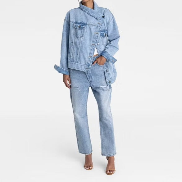 Asymmetric Neckline Denim Jacket