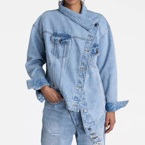 Asymmetric Neckline Denim Jacket
