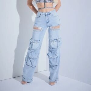 Rhinestone Cargo Jeans
