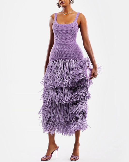 Purple Knitted Tassel Maxi Skirt
