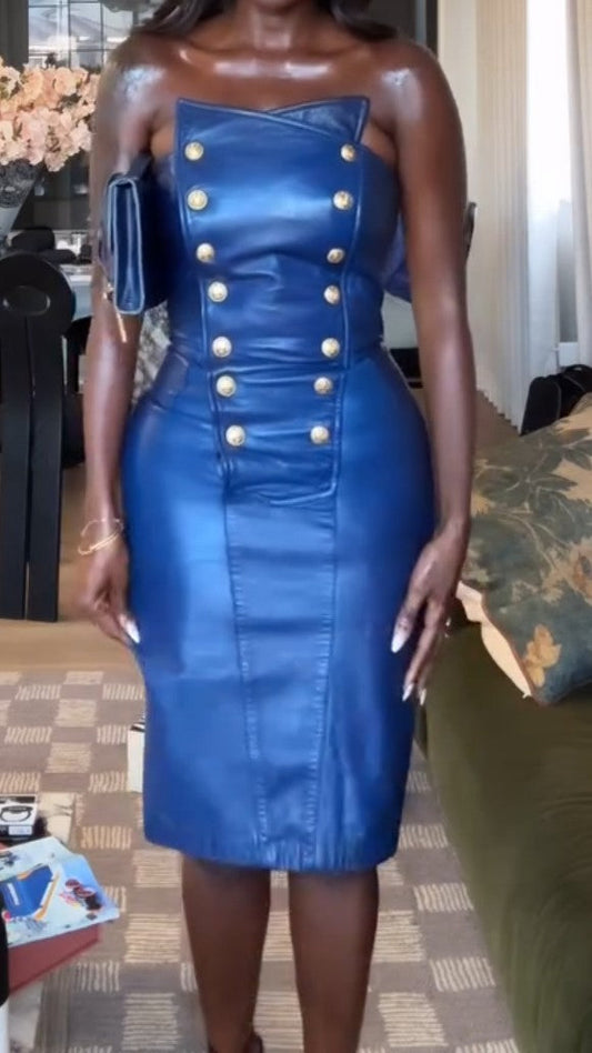 Blue North Beach Leather Military Dress