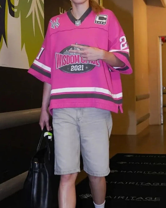 Pink Knitted Short-sleeved Graffiti Numbers