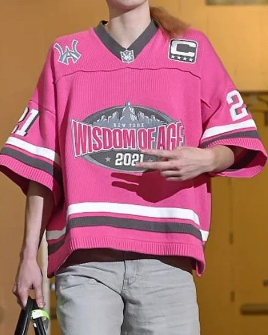 Pink Knitted Short-sleeved Graffiti Numbers