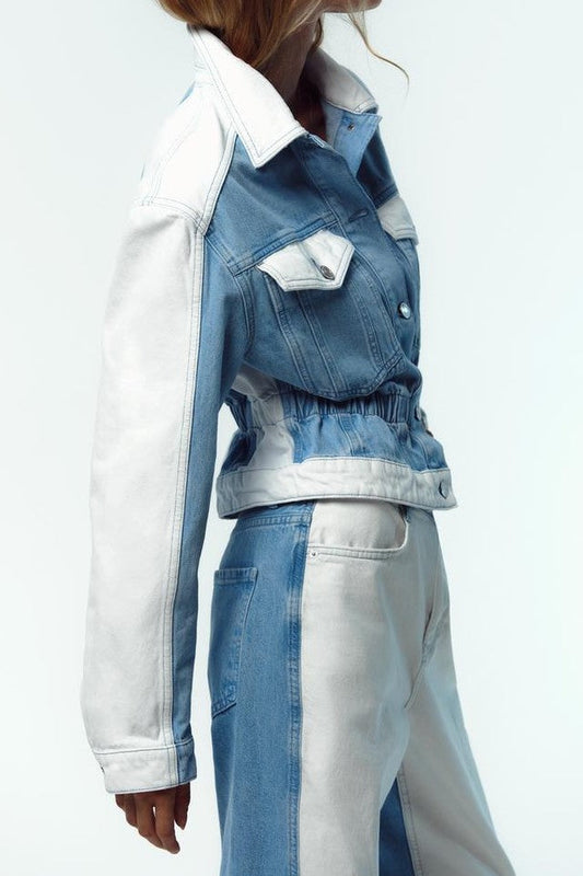 Mixed Denim Suit With Blue And White Contrast