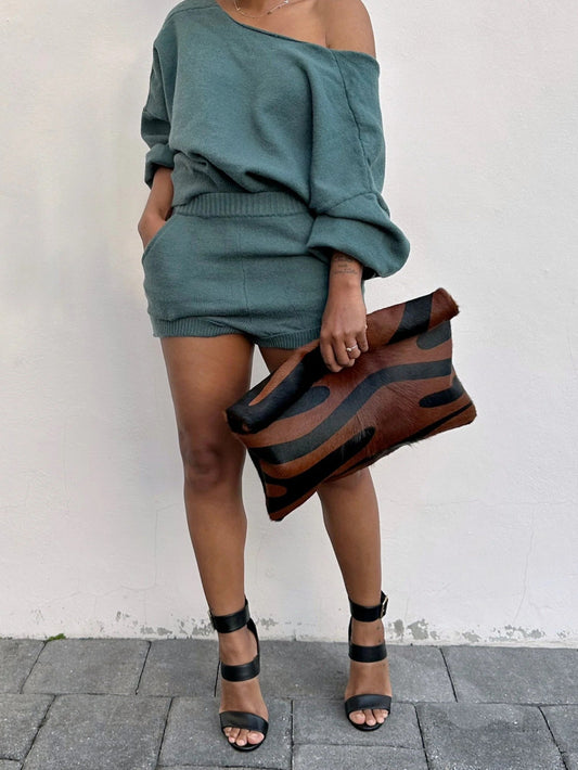 Zebra-print Calf Hair Curled Clutch