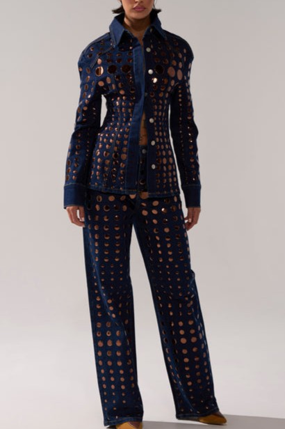 Vintage Sequined Casual Denim Suit