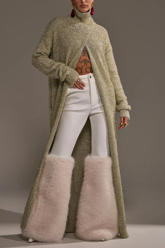 Green Long-sleeved Metallic Sweater