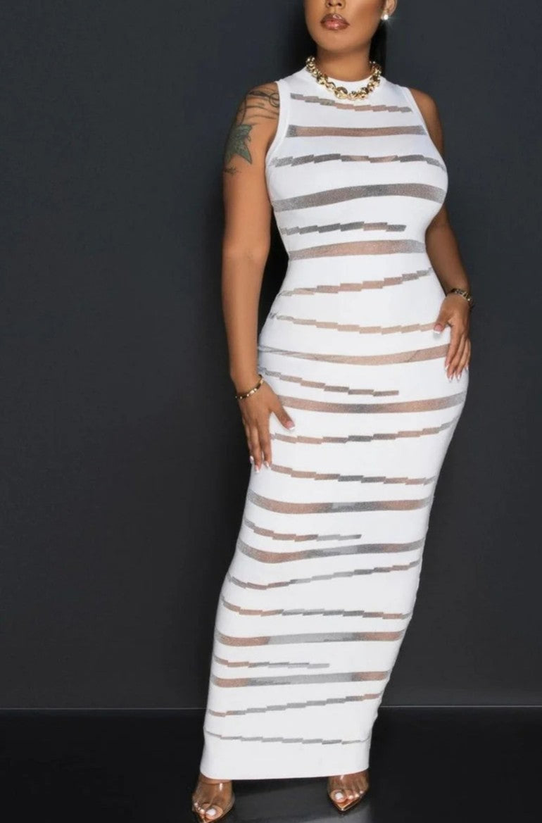 Black Openwork Sleeveless Knitted Long Dress