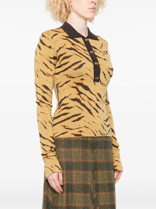 Yellow Leopard Print Polo Shirt