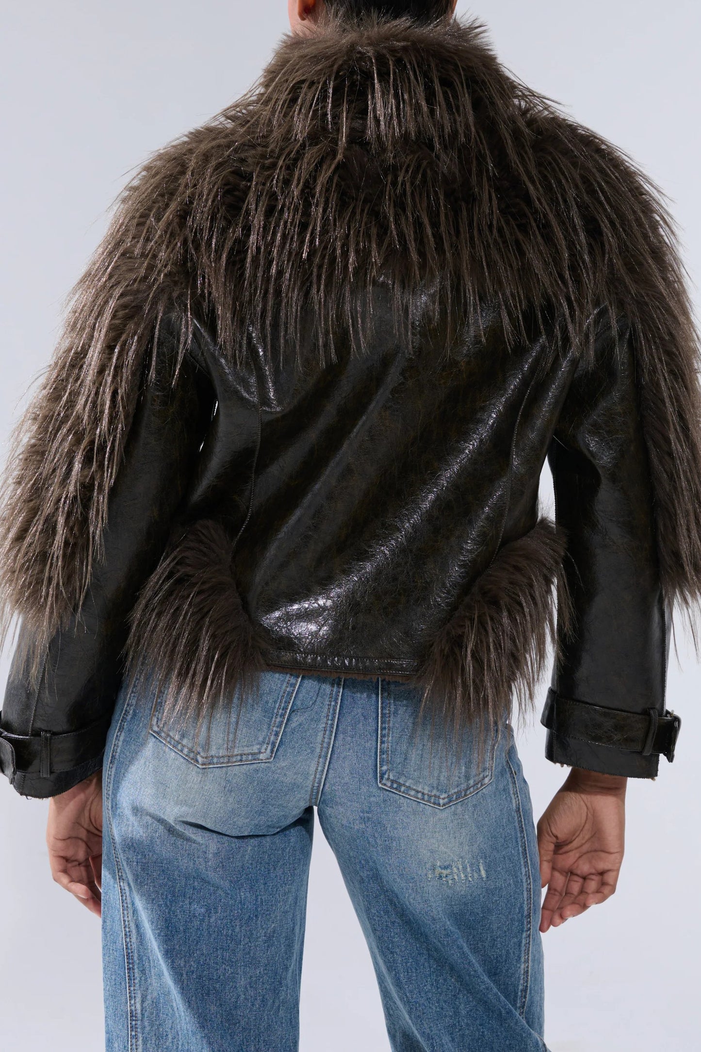 Leather Jacket With Fur Trim And Tassels（Free shipping）