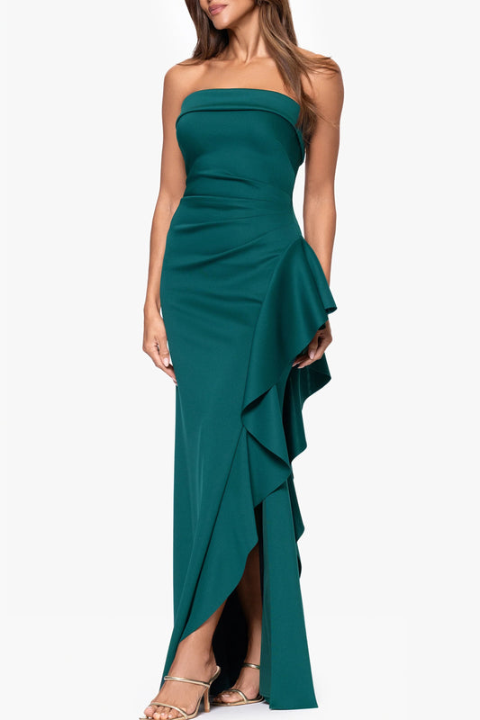Strapless Floor-length Dress Made Of Technical Fabric With Ruffle Details.