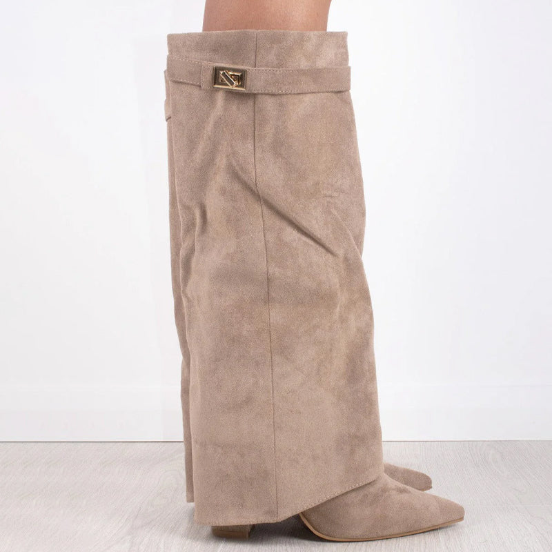 Point Toe Straight Metal Buckle Tall Boots