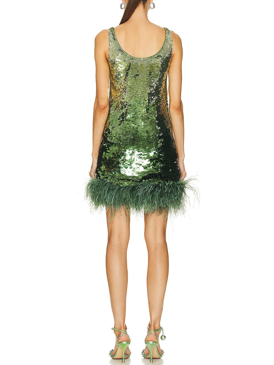Sequined Feather Party Mini Dress
