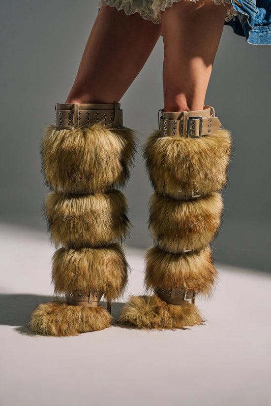 Brown Fur And Buckle Boots