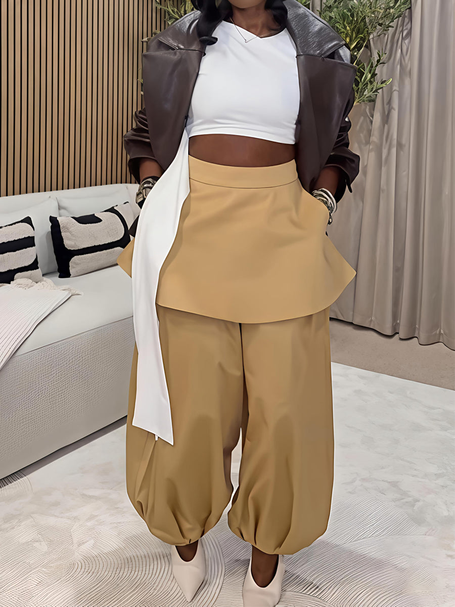 Skirt-style Draped Balloon Legs Pants