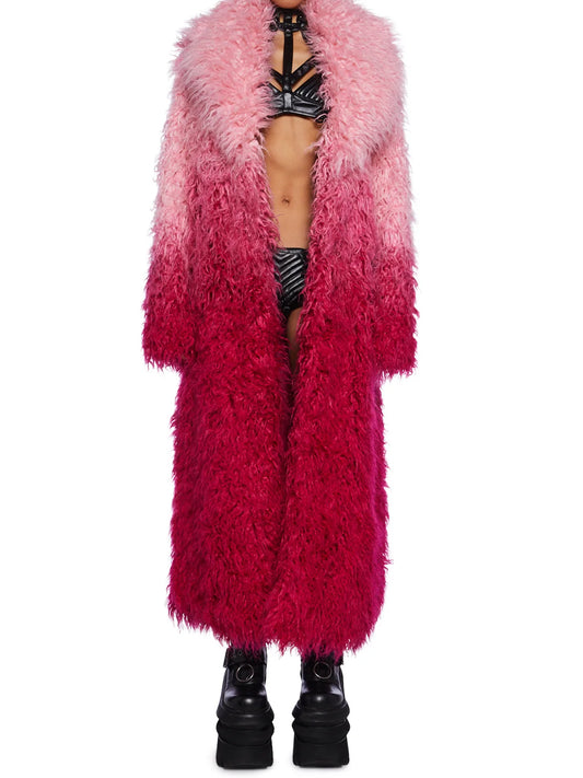Faux Fur Notched Collar Ombre Design Coat（Free shipping）