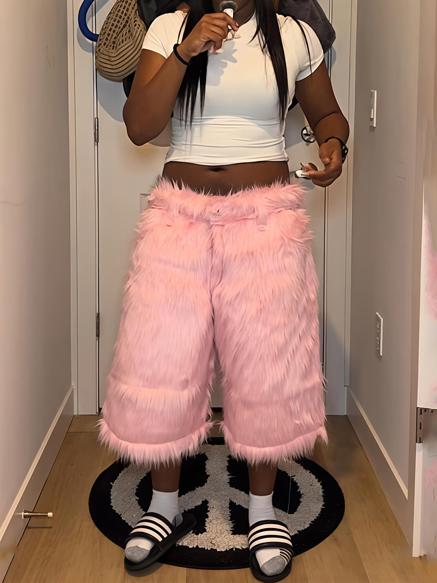 Fashion Hight Waist Plush Cropped Pants