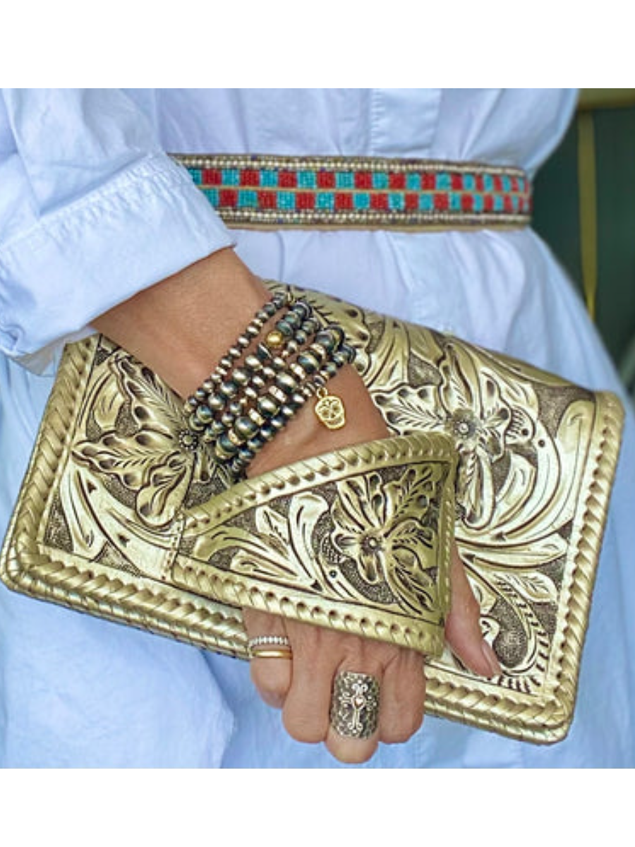 Floral Leather Glover Handle Bag