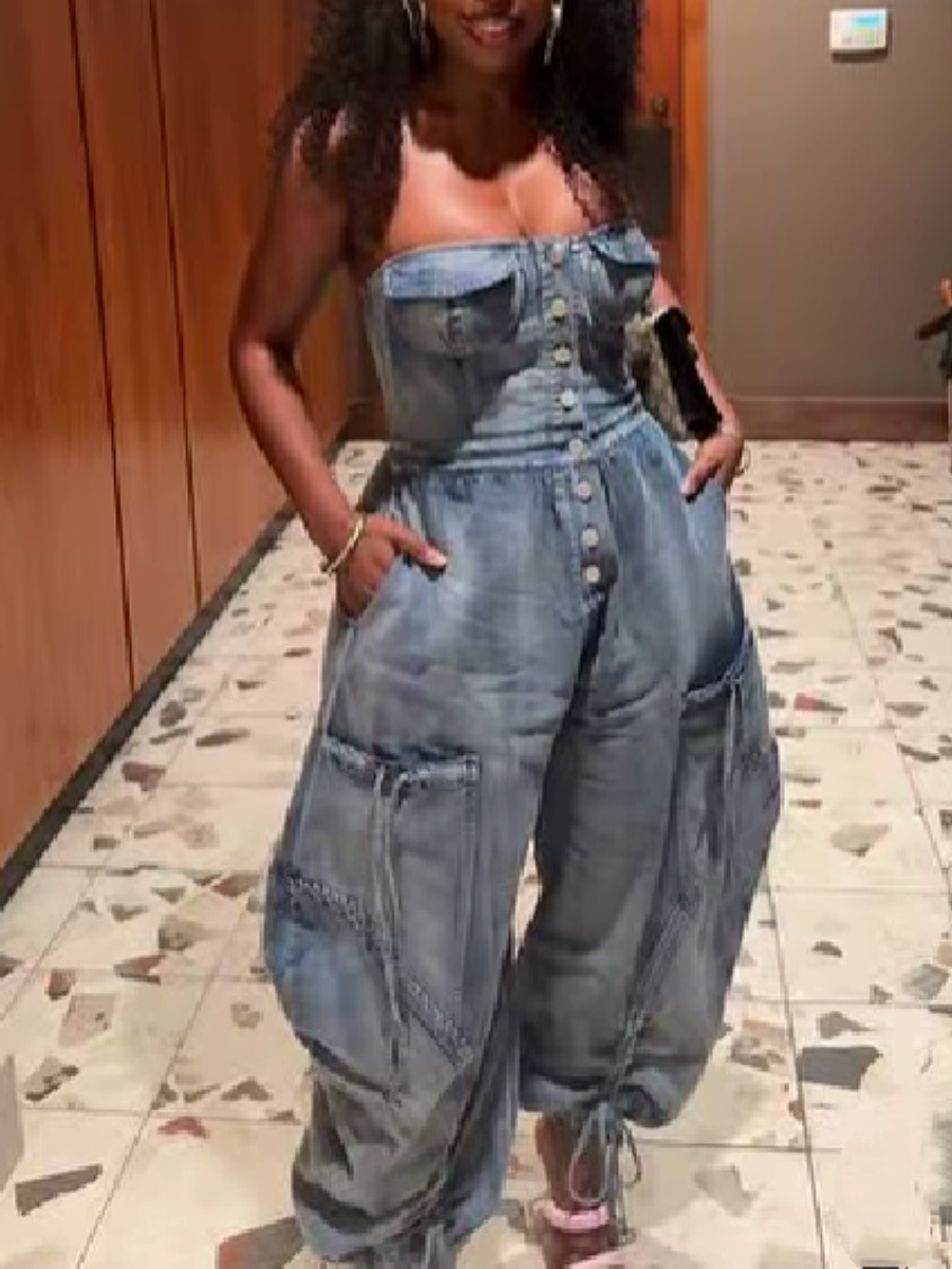 Denim Strapless Jumpsuit