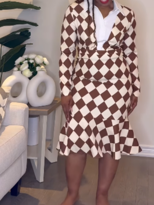 Diamond Contrast Tie Dress