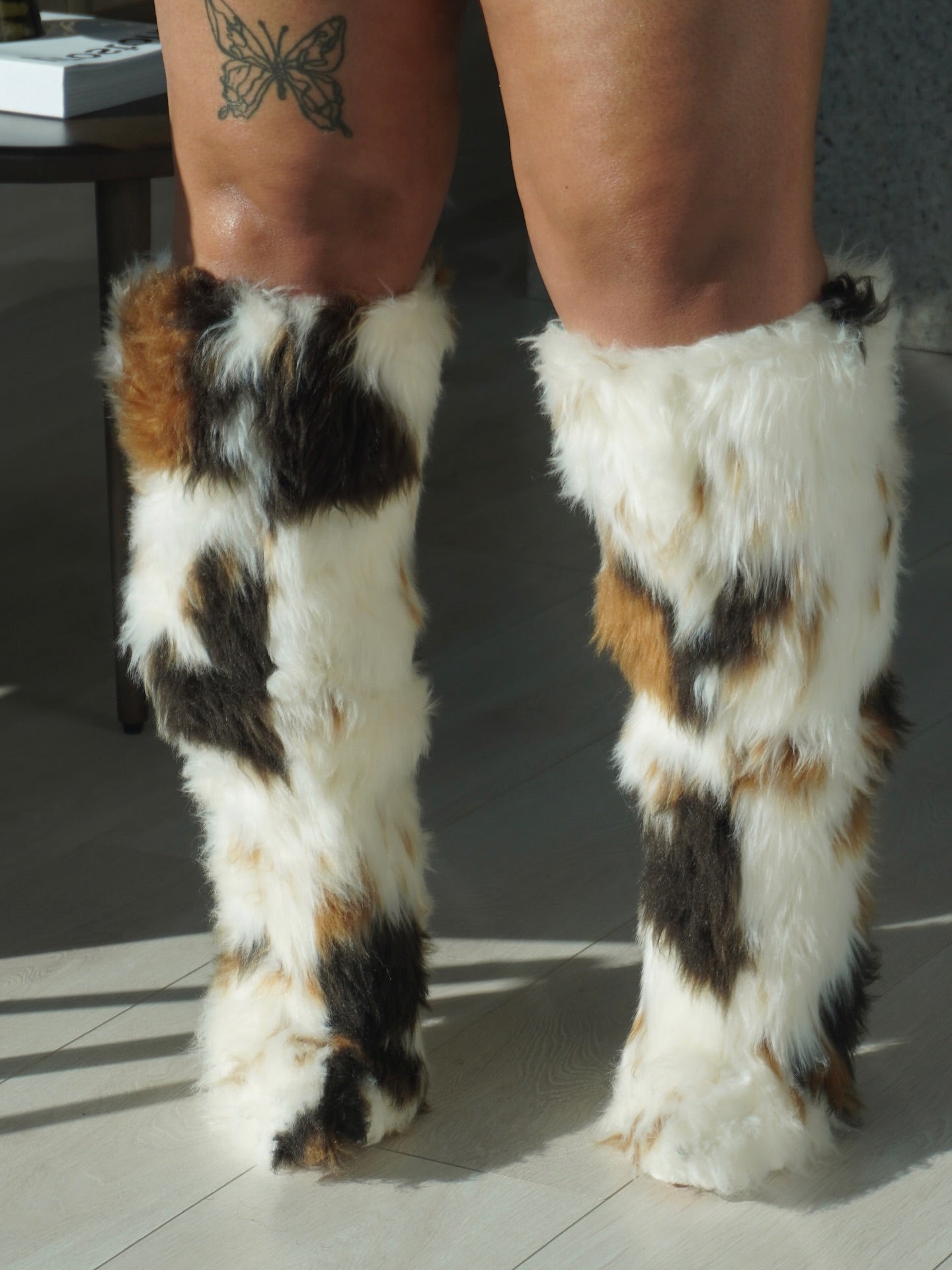 Milk-patterned Fur Boots