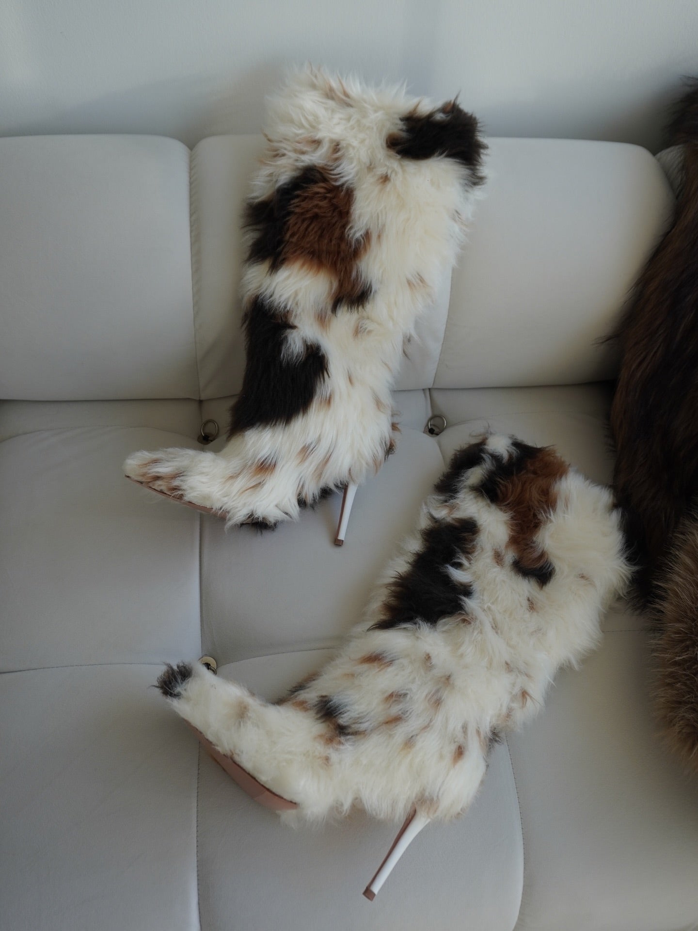 Milk-patterned Fur Boots
