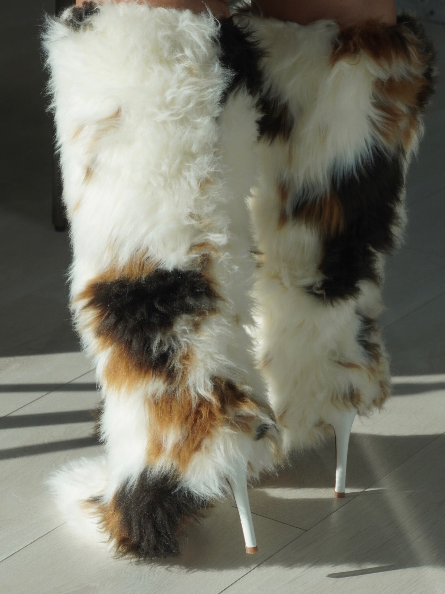 Milk-patterned Fur Boots
