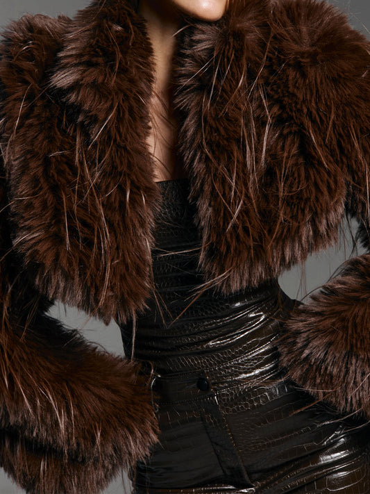 Fahion Faux Fur Cropped Coat（Free shipping）