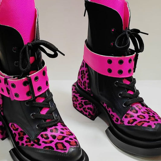 Leopard-Print Buckle-Heeled Booties