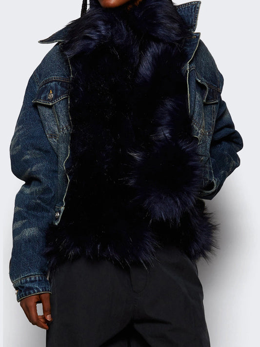 Faux Fur Cinched Denim Jacket