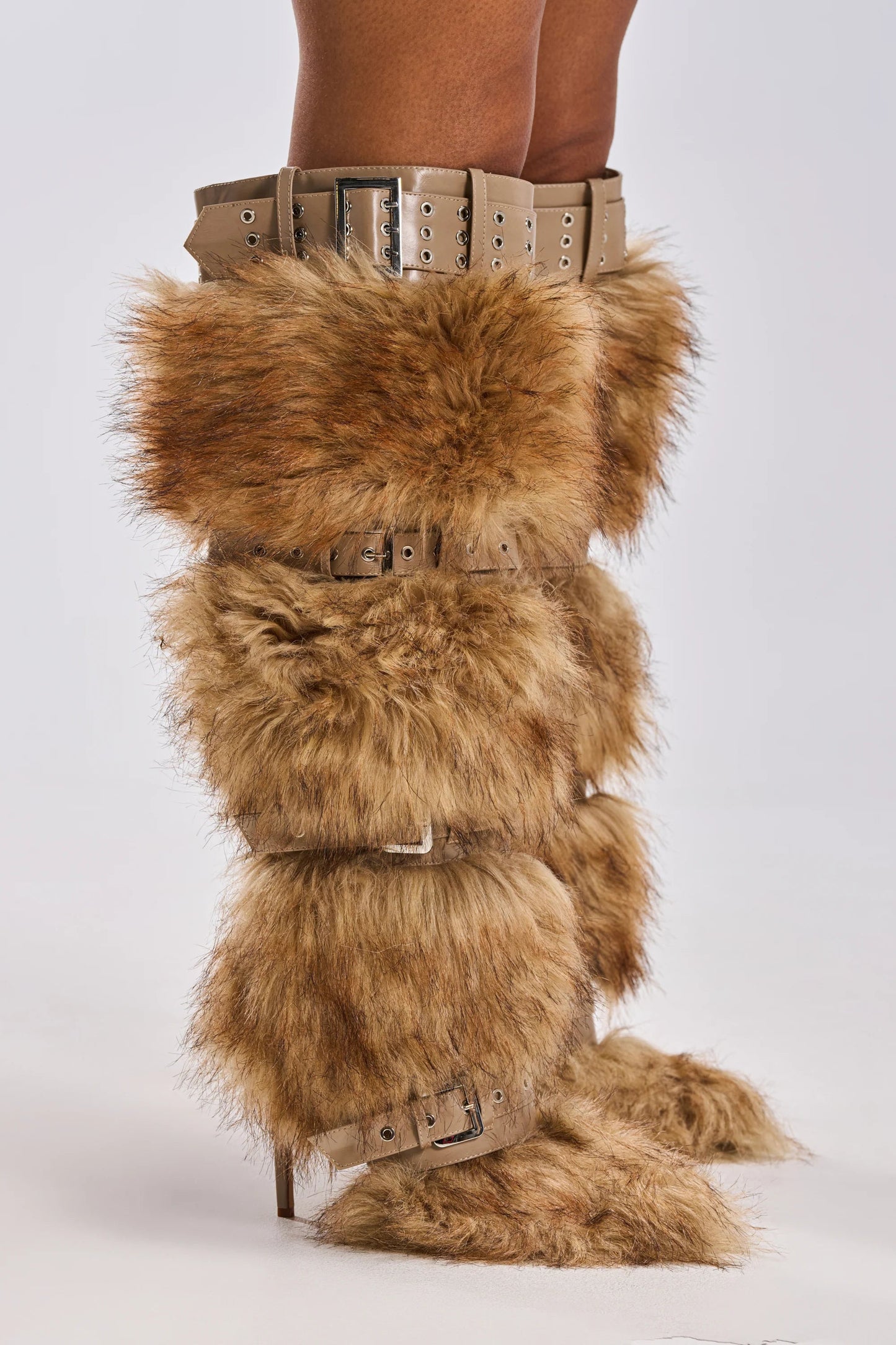 Brown Fur And Buckle Boots