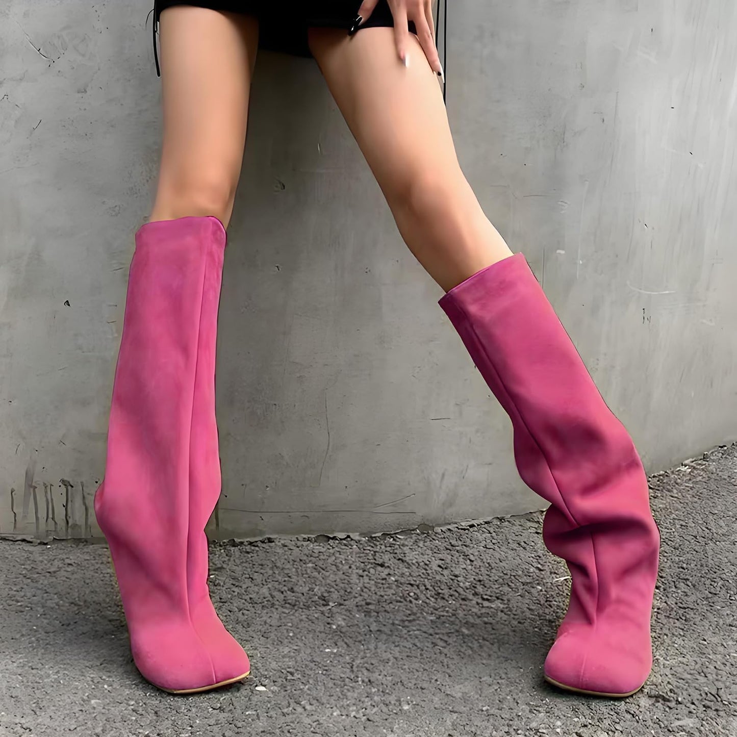 Women's Over-the-knee boots, Long Plush Square-toe Ankle Boots