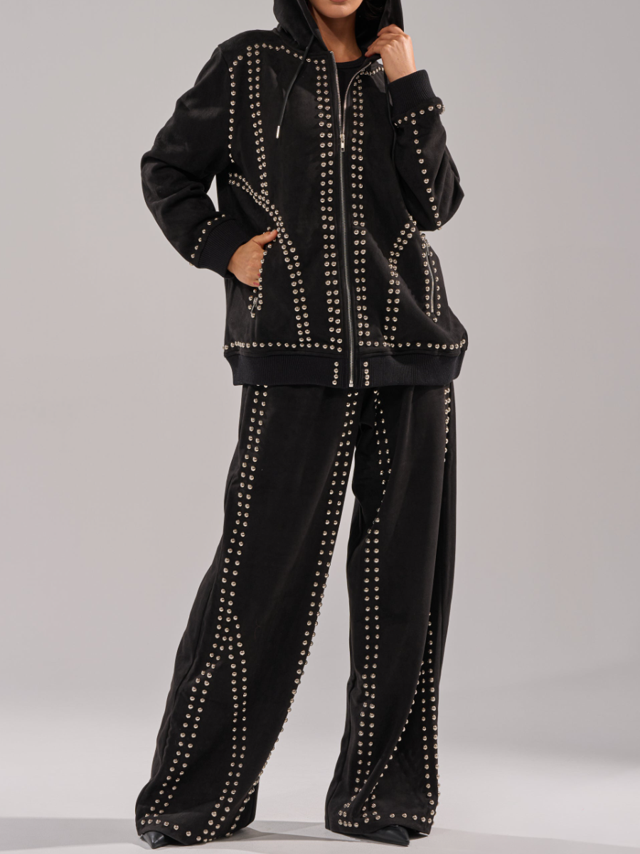 Suede Silver Rivet Set