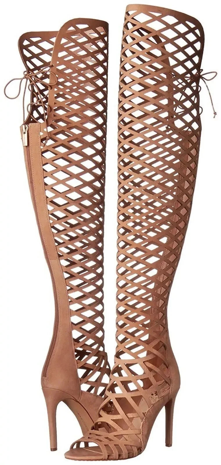 Brown Leather Over-the-knee Openwork Boots
