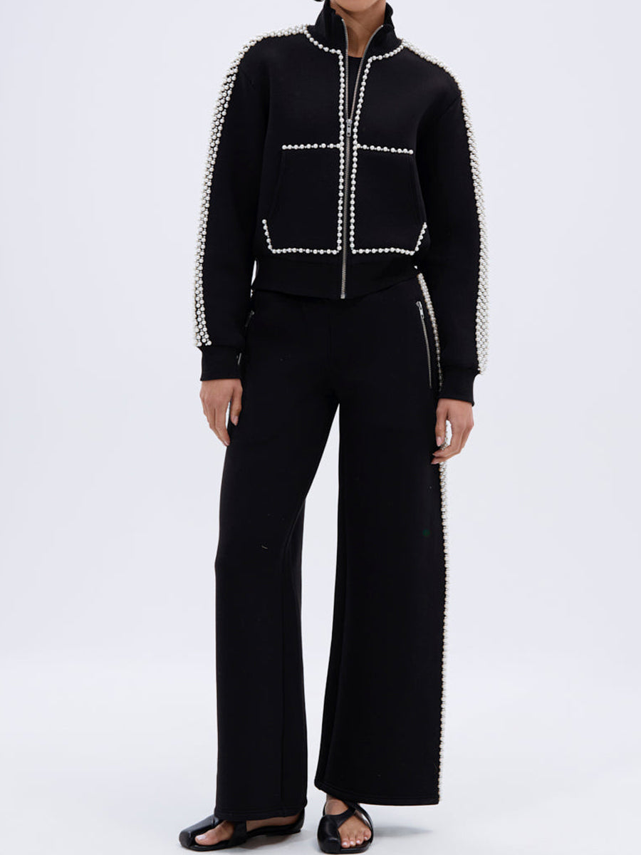 Pearl Beads Knitted Two Pieces Set