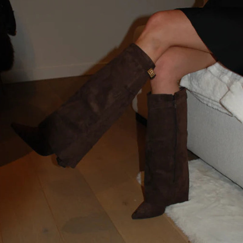 Point Toe Straight Metal Buckle Tall Boots